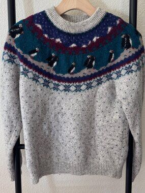 RARE Vintage Woolrich Wool Puffin Fair Isle Knit Sweater Size Medium